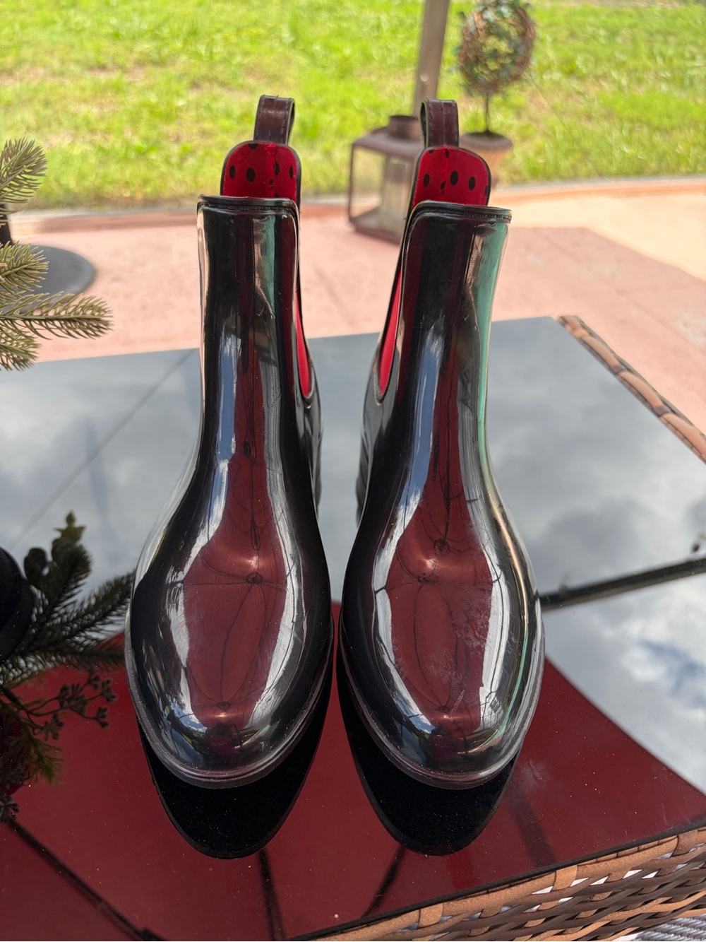 Ralph Lauren Black Rubber Sole Boots with Subtle Burgundy Tint